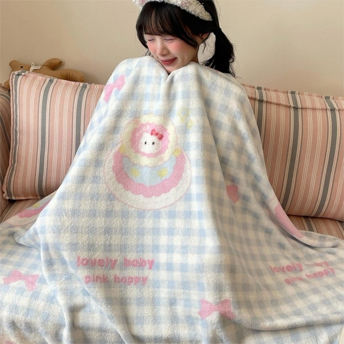 91家纺网 家纺一手货源 找家纺 顾里家纺 2025新款ins少女奶油治愈双面牛奶绒毯 蛋糕花猫