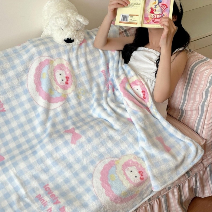 91家纺网 家纺一手货源 找家纺 顾里家纺 2025新款ins少女奶油治愈双面牛奶绒毯 蛋糕花猫