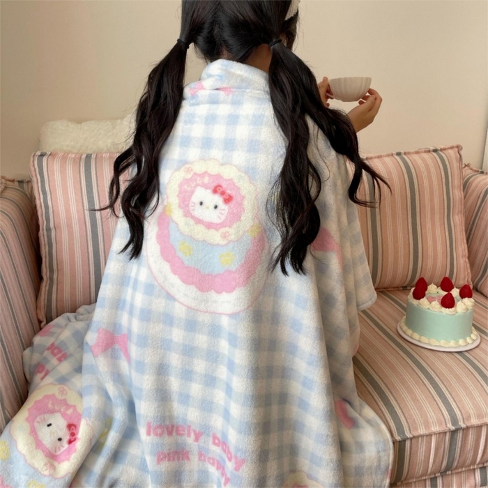 91家纺网 家纺一手货源 找家纺 顾里家纺 2025新款ins少女奶油治愈双面牛奶绒毯 蛋糕花猫