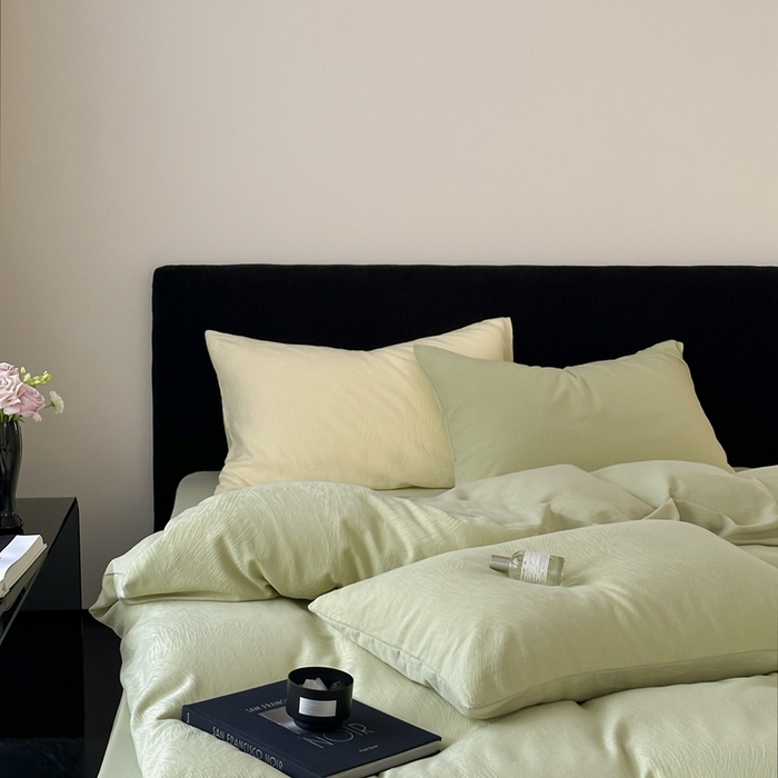 91家纺网 家纺一手货源 找家纺 （总）梦享生活家居 2025新款全棉纯棉三层肌理提花四件套-素写系列（会员减10）