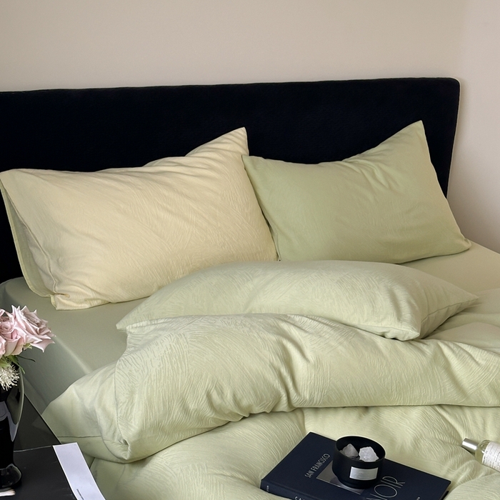 91家纺网 家纺一手货源 找家纺 （总）梦享生活家居 2025新款全棉纯棉三层肌理提花四件套-素写系列（会员减10）