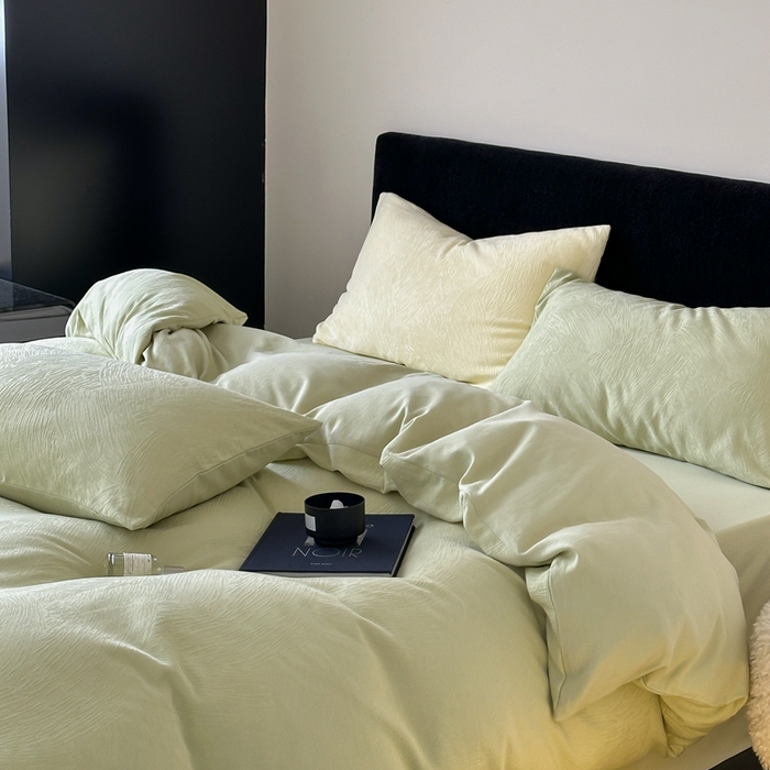 91家纺网 家纺一手货源 找家纺 （总）梦享生活家居 2025新款全棉纯棉三层肌理提花四件套-素写系列（会员减10）