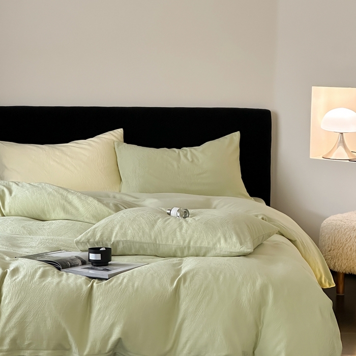 91家纺网 家纺一手货源 找家纺 （总）梦享生活家居 2025新款全棉纯棉三层肌理提花四件套-素写系列（会员减10）