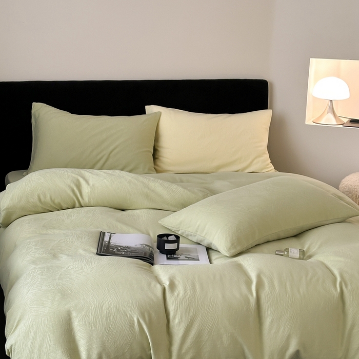 91家纺网 家纺一手货源 找家纺 （总）梦享生活家居 2025新款全棉纯棉三层肌理提花四件套-素写系列（会员减10）