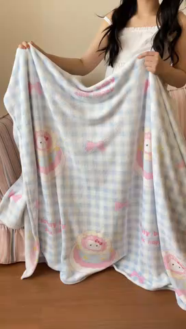 91家纺网 家纺一手货源 找家纺 顾里家纺 2025新款ins少女奶油治愈双面牛奶绒毯 蛋糕花猫