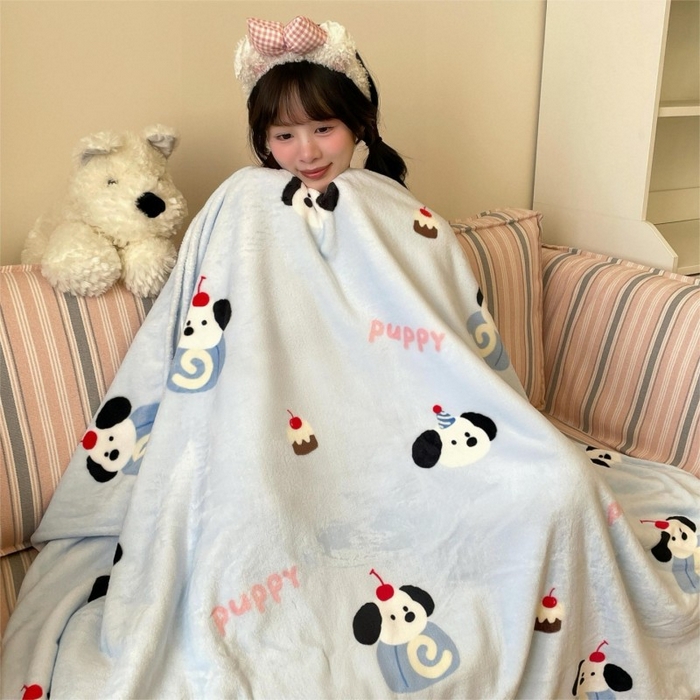 91家纺网 家纺一手货源 找家纺 顾里家纺 2025新款ins少女奶油治愈双面牛奶绒毯 蛋糕小狗