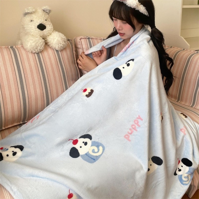 91家纺网 家纺一手货源 找家纺 顾里家纺 2025新款ins少女奶油治愈双面牛奶绒毯 蛋糕小狗