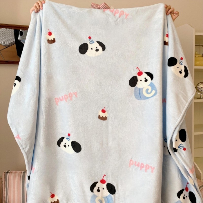 91家纺网 家纺一手货源 找家纺 顾里家纺 2025新款ins少女奶油治愈双面牛奶绒毯 蛋糕小狗