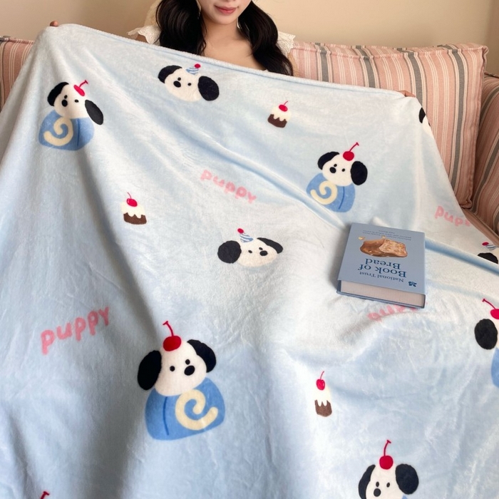 91家纺网 家纺一手货源 找家纺 顾里家纺 2025新款ins少女奶油治愈双面牛奶绒毯 蛋糕小狗