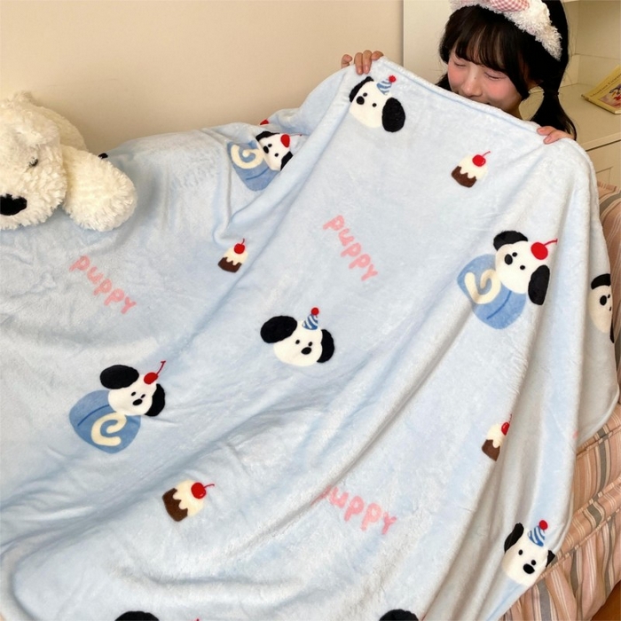 91家纺网 家纺一手货源 找家纺 顾里家纺 2025新款ins少女奶油治愈双面牛奶绒毯 蛋糕小狗