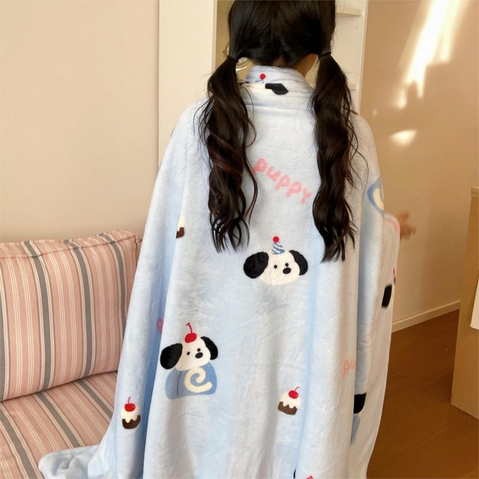 91家纺网 家纺一手货源 找家纺 顾里家纺 2025新款ins少女奶油治愈双面牛奶绒毯 蛋糕小狗