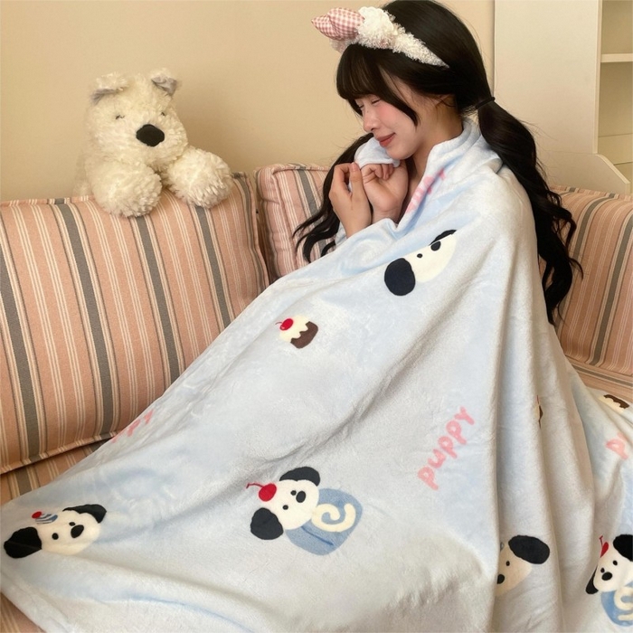 91家纺网 家纺一手货源 找家纺 顾里家纺 2025新款ins少女奶油治愈双面牛奶绒毯 蛋糕小狗