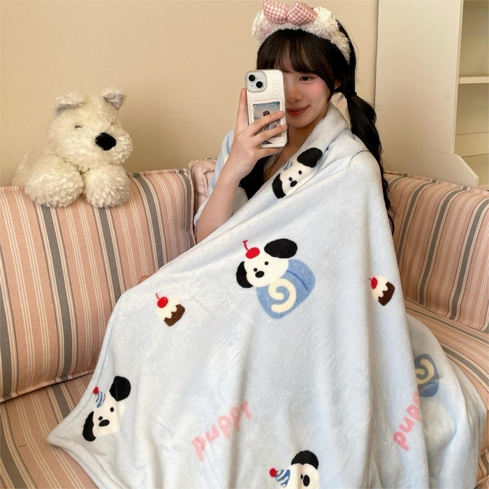 91家纺网 家纺一手货源 找家纺 顾里家纺 2025新款ins少女奶油治愈双面牛奶绒毯 蛋糕小狗