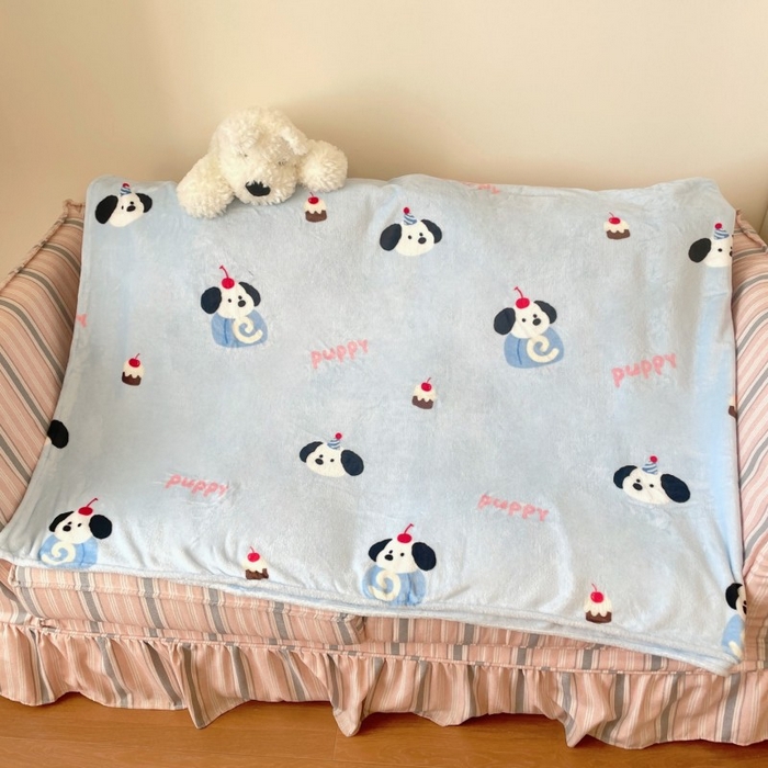 91家纺网 家纺一手货源 找家纺 顾里家纺 2025新款ins少女奶油治愈双面牛奶绒毯 蛋糕小狗