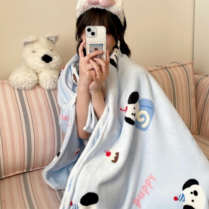 91家纺网 家纺一手货源 找家纺 顾里家纺 2025新款ins少女奶油治愈双面牛奶绒毯 蛋糕小狗