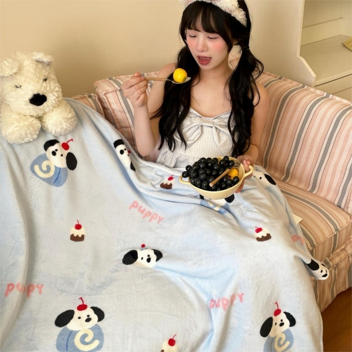 顾里家纺 2025新款ins少女奶油治愈双面牛奶绒毯 蛋糕小狗