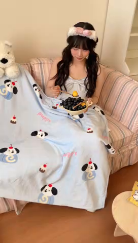 91家纺网 家纺一手货源 找家纺 顾里家纺 2025新款ins少女奶油治愈双面牛奶绒毯 蛋糕小狗