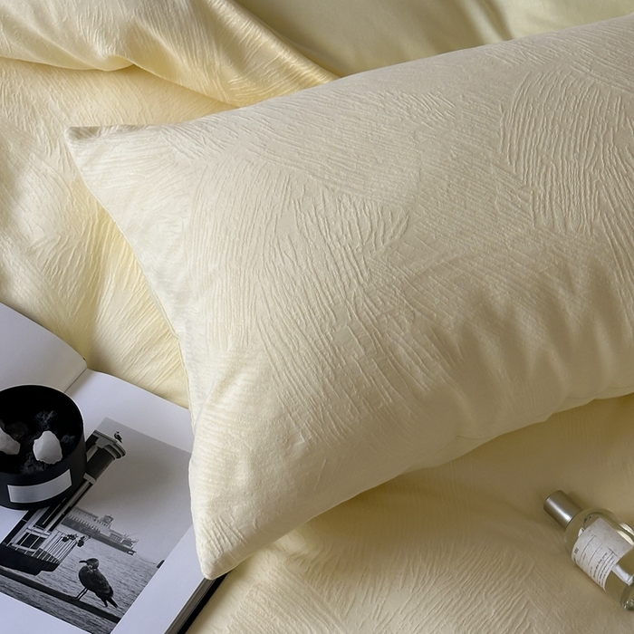 91家纺网 家纺一手货源 找家纺 梦享生活家居 2025新款全棉纯棉三层肌理提花四件套-素写系列（会员减10） 素写-浅黄