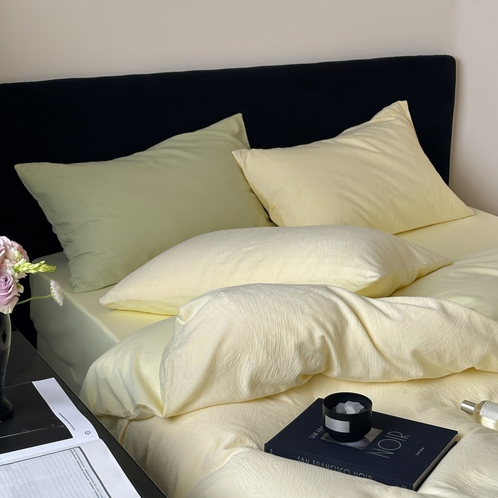 91家纺网 家纺一手货源 找家纺 梦享生活家居 2025新款全棉纯棉三层肌理提花四件套-素写系列（会员减10） 素写-浅黄