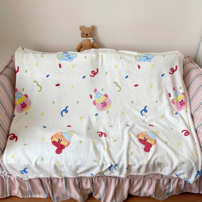 91家纺网 家纺一手货源 找家纺 顾里家纺 2025新款ins少女奶油治愈双面牛奶绒毯 动物派对