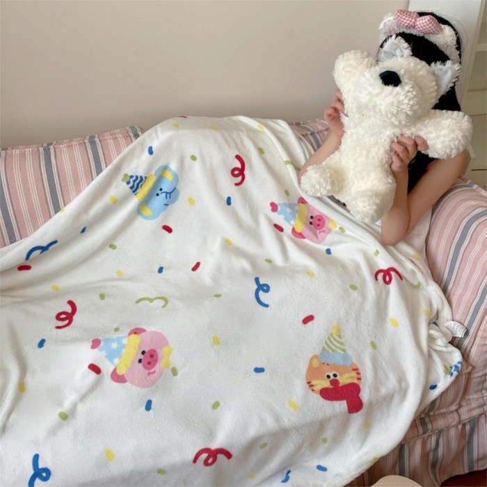 顾里家纺 2025新款ins少女奶油治愈双面牛奶绒毯 动物派对