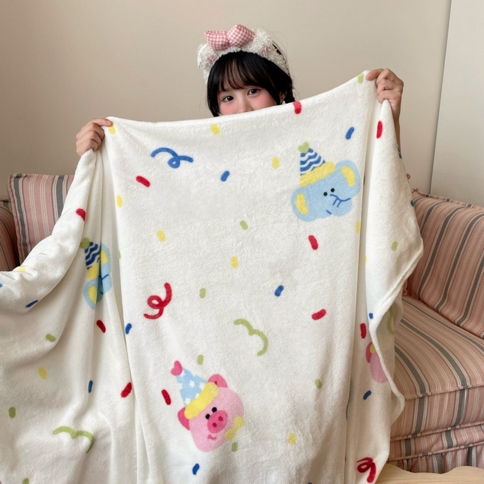 91家纺网 家纺一手货源 找家纺 顾里家纺 2025新款ins少女奶油治愈双面牛奶绒毯 动物派对
