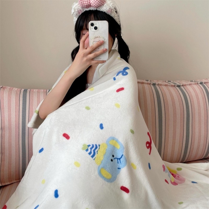 91家纺网 家纺一手货源 找家纺 顾里家纺 2025新款ins少女奶油治愈双面牛奶绒毯 动物派对