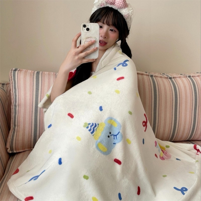 91家纺网 家纺一手货源 找家纺 顾里家纺 2025新款ins少女奶油治愈双面牛奶绒毯 动物派对