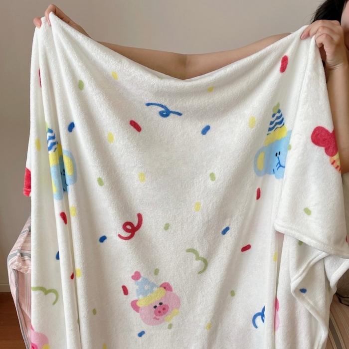 91家纺网 家纺一手货源 找家纺 顾里家纺 2025新款ins少女奶油治愈双面牛奶绒毯 动物派对