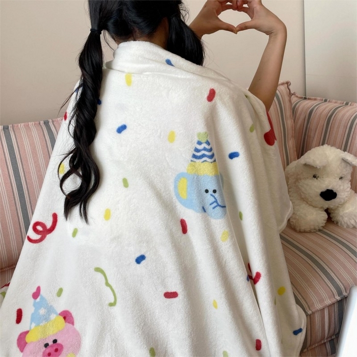 91家纺网 家纺一手货源 找家纺 顾里家纺 2025新款ins少女奶油治愈双面牛奶绒毯 动物派对