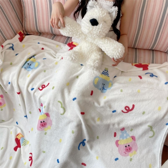 91家纺网 家纺一手货源 找家纺 顾里家纺 2025新款ins少女奶油治愈双面牛奶绒毯 动物派对