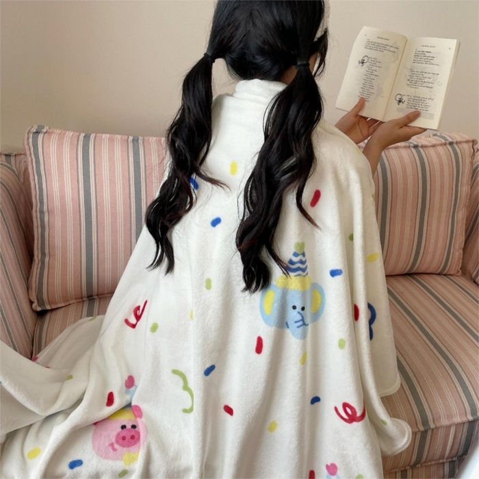 91家纺网 家纺一手货源 找家纺 顾里家纺 2025新款ins少女奶油治愈双面牛奶绒毯 动物派对