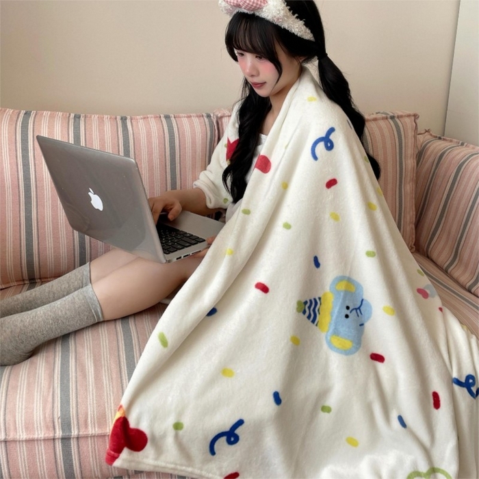 91家纺网 家纺一手货源 找家纺 顾里家纺 2025新款ins少女奶油治愈双面牛奶绒毯 动物派对