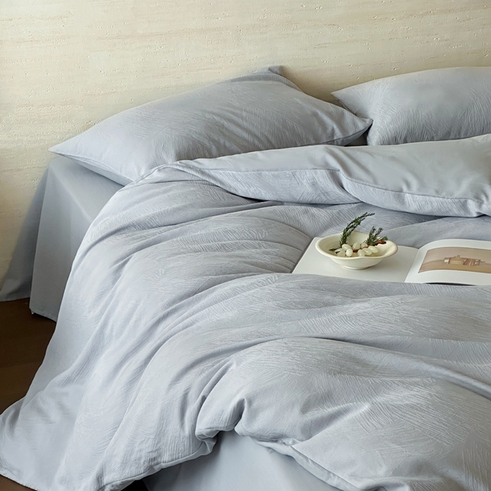 91家纺网 家纺一手货源 找家纺 梦享生活家居 2025新款全棉纯棉三层肌理提花四件套-素写系列（会员减10） 素写-银灰