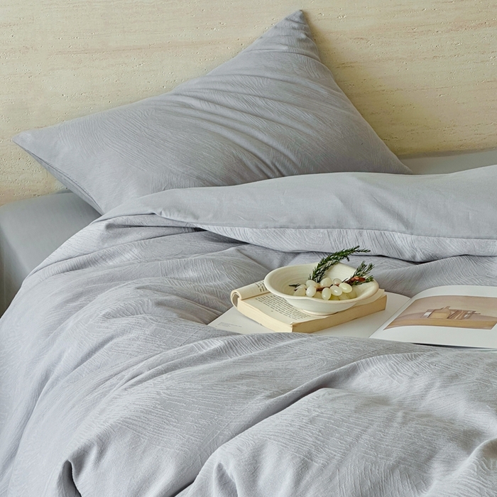 91家纺网 家纺一手货源 找家纺 梦享生活家居 2025新款全棉纯棉三层肌理提花四件套-素写系列（会员减10） 素写-银灰