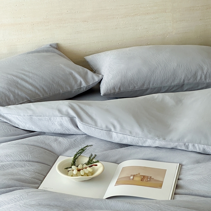 91家纺网 家纺一手货源 找家纺 梦享生活家居 2025新款全棉纯棉三层肌理提花四件套-素写系列（会员减10） 素写-银灰