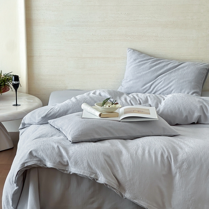 91家纺网 家纺一手货源 找家纺 梦享生活家居 2025新款全棉纯棉三层肌理提花四件套-素写系列（会员减10） 素写-银灰