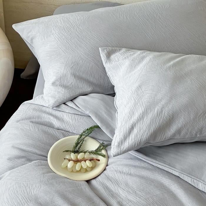 91家纺网 家纺一手货源 找家纺 梦享生活家居 2025新款全棉纯棉三层肌理提花四件套-素写系列（会员减10） 素写-银灰