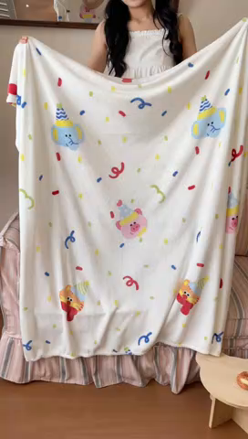 91家纺网 家纺一手货源 找家纺 顾里家纺 2025新款ins少女奶油治愈双面牛奶绒毯 动物派对