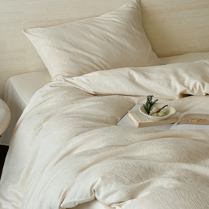 91家纺网 家纺一手货源 找家纺 梦享生活家居 2025新款全棉纯棉三层肌理提花四件套-素写系列（会员减10） 素写-奶油白