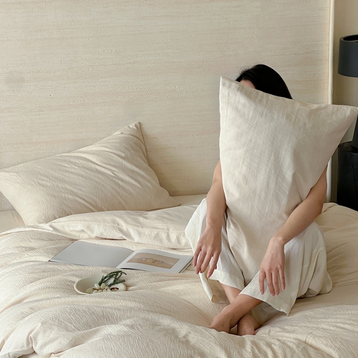 91家纺网 家纺一手货源 找家纺 梦享生活家居 2025新款全棉纯棉三层肌理提花四件套-素写系列（会员减10） 素写-奶油白