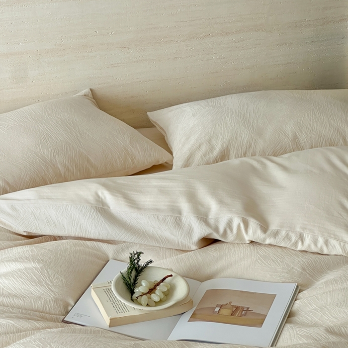 91家纺网 家纺一手货源 找家纺 梦享生活家居 2025新款全棉纯棉三层肌理提花四件套-素写系列（会员减10） 素写-奶油白