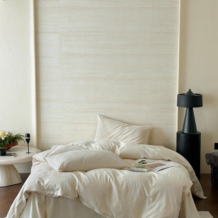 91家纺网 家纺一手货源 找家纺 梦享生活家居 2025新款全棉纯棉三层肌理提花四件套-素写系列（会员减10） 素写-奶油白