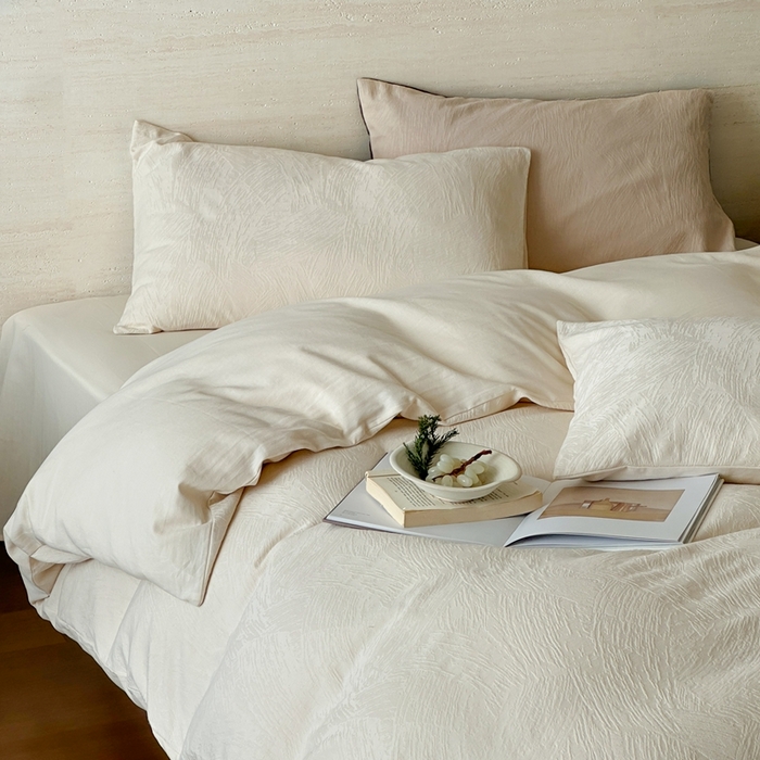 91家纺网 家纺一手货源 找家纺 梦享生活家居 2025新款全棉纯棉三层肌理提花四件套-素写系列（会员减10） 素写-奶油白