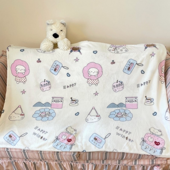 91家纺网 家纺一手货源 找家纺 顾里家纺 2025新款ins少女奶油治愈双面牛奶绒毯 花花喵喵