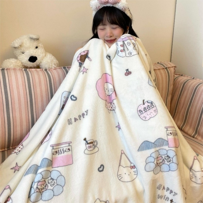 91家纺网 家纺一手货源 找家纺 顾里家纺 2025新款ins少女奶油治愈双面牛奶绒毯 花花喵喵