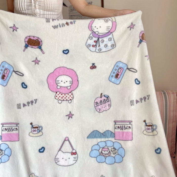 91家纺网 家纺一手货源 找家纺 顾里家纺 2025新款ins少女奶油治愈双面牛奶绒毯 花花喵喵