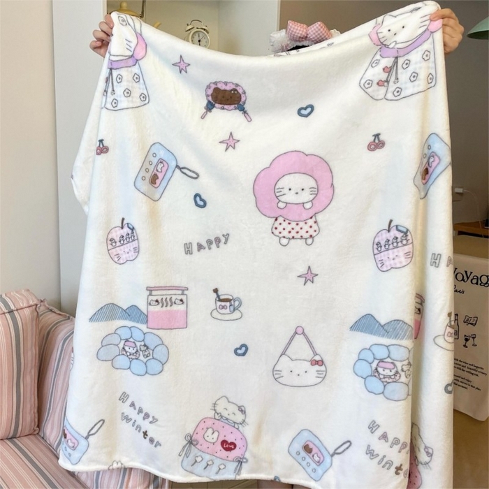 91家纺网 家纺一手货源 找家纺 顾里家纺 2025新款ins少女奶油治愈双面牛奶绒毯 花花喵喵