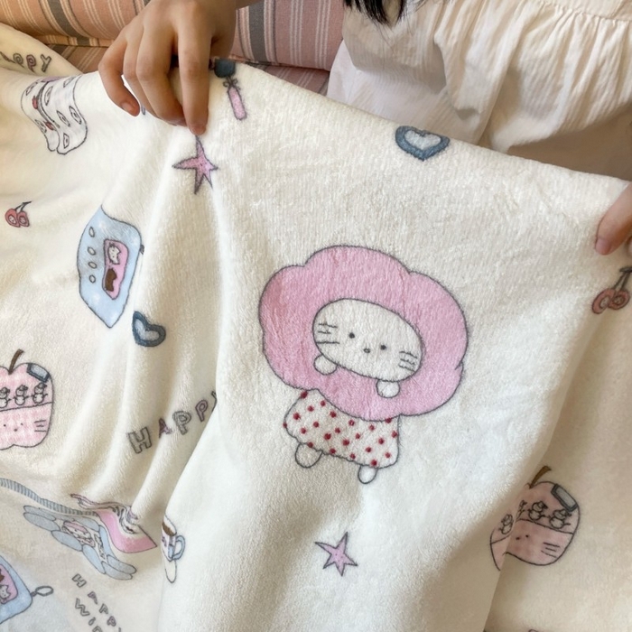 91家纺网 家纺一手货源 找家纺 顾里家纺 2025新款ins少女奶油治愈双面牛奶绒毯 花花喵喵