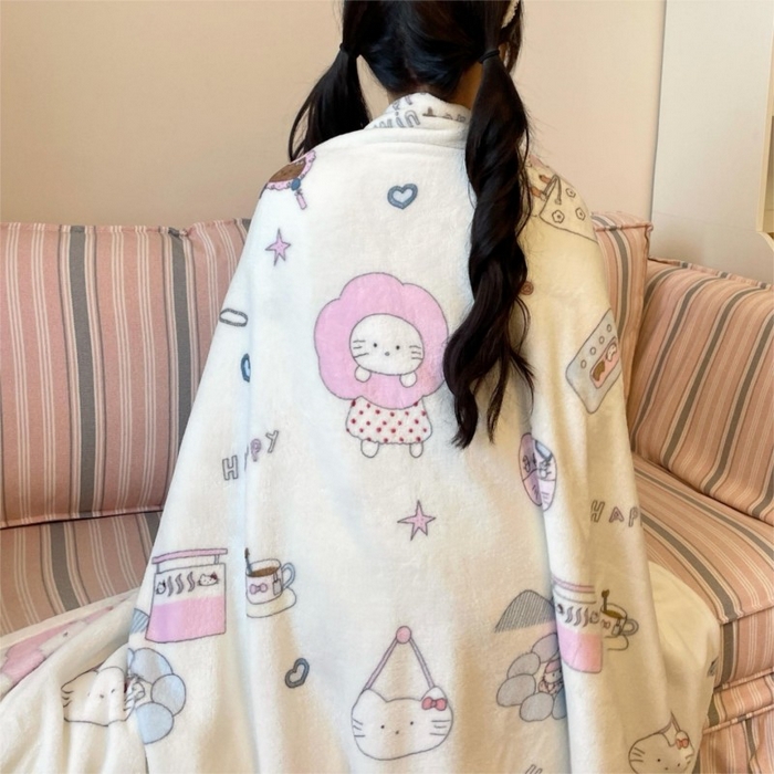 91家纺网 家纺一手货源 找家纺 顾里家纺 2025新款ins少女奶油治愈双面牛奶绒毯 花花喵喵